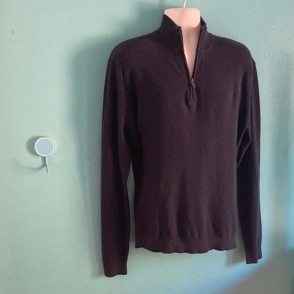 Ted Baker Mens Size 5 / XL Morric Navy Blue Cotton Waffle Pullover Top 1/4 Zip